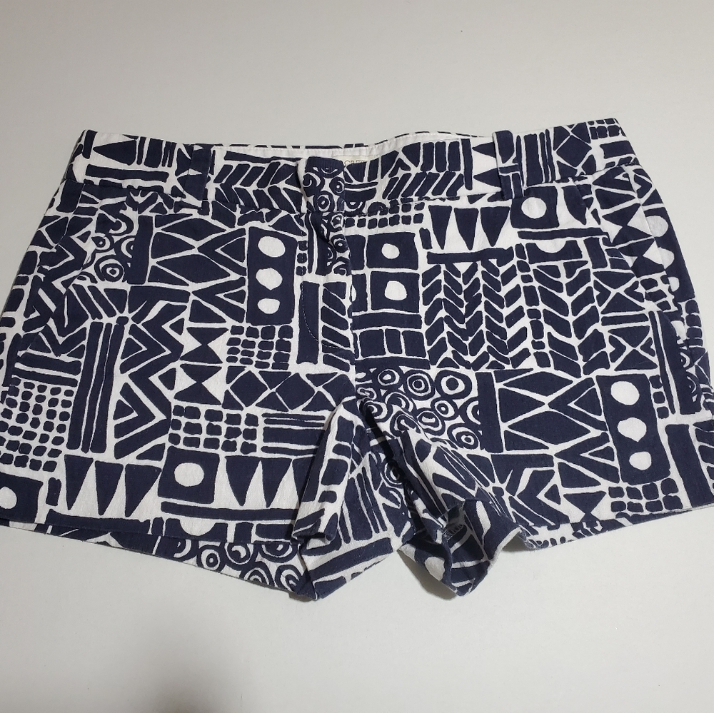 Navy and white patterned J.Crew chino shorts